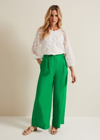 Phase Eight Lottie Linen Wide Legs Trousers Green Canada | GVTSQI-962